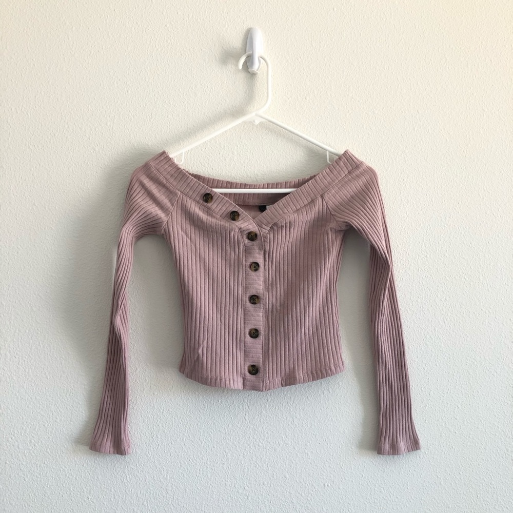 Dusty Pink Off Shoulder Ribbed Top
